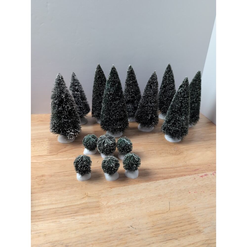 Lot of 15 Department 56 Frosted Flocked Evergreen 9 trees, 6 Sisal Bushes - Picture 7 of 7